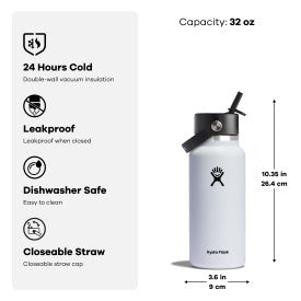 Wide Mouth Bottle with Flex Straw Cap, 32 oz